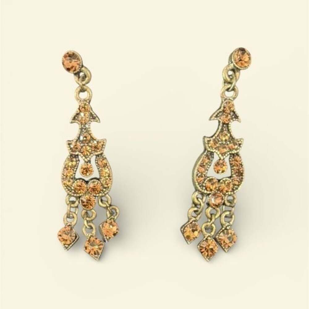 Boho Gold chandelier Dangle Earrings amber vintage style statement